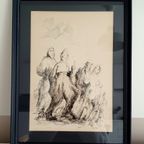 Pentekening. Figuratief. '50-'60. Gesigneerd. thumbnail 12
