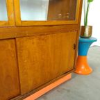 Fineer Toonbank, Winkel Vitrine Met Schuifdeuren, Vintage Vitrinekast thumbnail 17