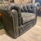 Stoere Engelse Chesterfield Vintage Club Fauteuil Zwart Generfd Leer thumbnail 3