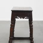 Charmante En Veelzijdige Gesigneerde Antieke Engelse Eikenhouten Joint Stool/ Kruk/ Bijzettafel thumbnail 4