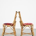 Set Van 4 Subtiele En Charmante Vintage Jaren ’60 Rotan Boho Stoelen Met Gestoffeerde Zitting thumbnail 6