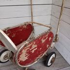 Vintage Poppenwagen, Inklapbaar, Hout En Metaal. thumbnail 9