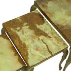 Set Van 3 Nesttafels Onyx Marmer Messing Hollywood Regency thumbnail 3