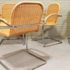 Set Van 4 Vintage Riet En Chroom Design Eetkamerstoelen thumbnail 4