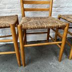 Vintage Massief Houten Stoelen 6 X - Vlecht, Biezen Zitting thumbnail 6