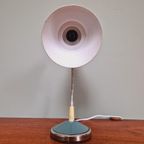 Vintage Bureaulamp Van Blauw En Wit Gelakt Metaal thumbnail 10