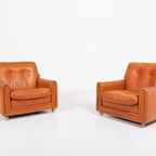 Danish Modern Cognac Leather Armchairs From 1960’S thumbnail 2