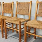 Set Van 4 Vintage Hout En Riet Eetkamerstoelen thumbnail 9