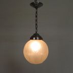 Art Deco Hanglamp Met Ronde Bol Met Geometrische Patronen, Jaren 30 thumbnail 12