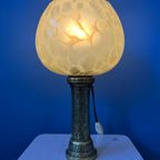 Antieke Art Deco Glazen Lamp Met Bronzen Voet thumbnail 3