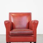 Comfortabele, Stijlvolle Rood Geverfde Armchair Gemaakt Van Schapenleer thumbnail 3