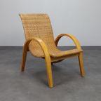 Rare Armchair In Wood And Woven Rattan, 1960s thumbnail 2