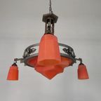 Art Deco Hanglamp Met Glazen Schaal En 3 Kelkjes, Jaren 30 thumbnail 9