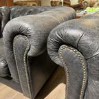 Stoere Vintage Chesterfield Bankstel 3-1-1 Zits Antraciet Grijs thumbnail 7