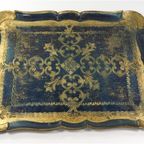 Vintage Florentijns Dienblad Donkerblauw Goud thumbnail 3