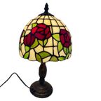 Tiffany Style Table Lamp - Stained Glass Shade And Decorative Base - Ca. 1980’S (No Cracks) thumbnail 2