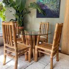 Vintage Boho Bamboe Eetkamerset - Eettafel Met 4 Stoelen thumbnail 5