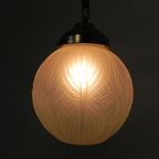 Art Deco Hanglamp Met Ronde Bol Met Geometrische Patronen, Jaren 30 thumbnail 5