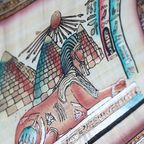 Vintage Egyptische Papyrus Sfinx Hiėrogliefen Schilderij, Jaren '80 thumbnail 3