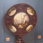Antieke Tilttop Tafel 19E Eeuw Met 5 Schilderingen thumbnail 20