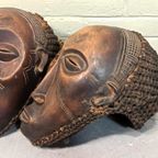 Set Van 2 Vintage/antieke Tchokwe Houten Maskers thumbnail 2