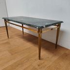 Vintage Hollywood Regency Messing Koffietafel Salontafel Met Marmer Blad thumbnail 3