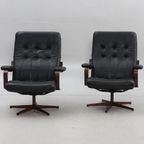 Set Van Twee Vintage Zwart Lederen Draaistoelen ,Zweden 1970(22565) thumbnail 2