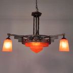 Art Deco Hanglamp Met Glazen Schaal En 3 Kelkjes, Jaren 30 thumbnail 14