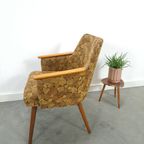 Stoffen Fauteuil Met Houten Leuning En Bladeren Vintage thumbnail 9