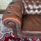 Vintage Chesterfield Bank Driezits Bruin Leer thumbnail 9