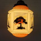 Art Deco Hanglamp Met Glazen Kap Met Natuur-Taferelen, Jaren 30 thumbnail 17