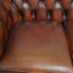 Mooie En Complete Set Van Een 2,5 Zits En 2 Zits Bruine Engelse Rundleren Chesterfield Bank thumbnail 21
