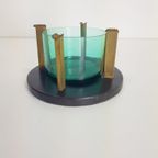 Vintage Art Deco Asbak Kristal Messing Leer Mid Century ´60 thumbnail 2