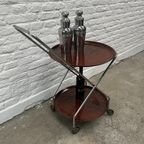 Vintage Serveerwagen Of Barcart Chroom, Rond, Houten Bladen thumbnail 4