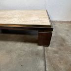Grote Vintage Salontafel, Belgochrom, België 1970's. Travertin En Messing thumbnail 16