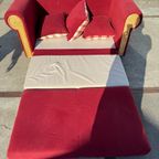 Rieten Bank Vintage Design Rood Bordeaux Rode Stof Opvouwbaar Bedbank thumbnail 6