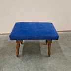 Vintage Voetenbank Blauwe Voetrnbank Opnieuw Bekleed thumbnail 9