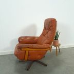 Zweeds Leren Draai Fauteuil G Mobel Sweden, Vintage Draaistoel thumbnail 13