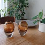 Set Van 2 Mondgeblazen Glas Vazen, Cognac thumbnail 7