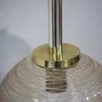 Hanglamp Doria Leuchten Bol Vintage Geblazen Glas Amber Messing Jaren '70 thumbnail 5