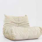Vintage Togo Ligne Roset Fauteuil Velours Beige thumbnail 11