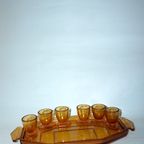 Vintage Tray With Shot Glasses Pressed Glass Amber thumbnail 4