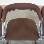 Set Van 4 Leuke Vintage Design Eetkamerstoelen Met Bruine Stoffen Bekleding thumbnail 10