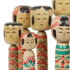 Lot Van 12 Grote Kokeshi Poppen Naruko Handgeschilderd Hout Japan thumbnail 4