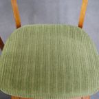 Set Van 3 Leuke Vintage Houten Design Eetkamerstoelen Uit De Jaren ’60 Met Groene Stoffen Zitting thumbnail 8