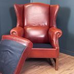 Grote Vintage Schapenleren Engelse Oorfauteuil thumbnail 3