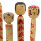 Lot Van 6 Kokeshi Poppen Handgeschilderd Hout Japan Showa thumbnail 4