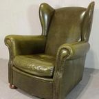Vintage Leren Oorfauteuil, Groen thumbnail 7