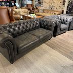 Stoere Vintage Chesterfield Bankstel 3-1-1 Zits Antraciet Grijs thumbnail 2