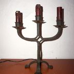 Vintage Brutalist Wrought Iron Candlestick Lamp * Industrial thumbnail 2